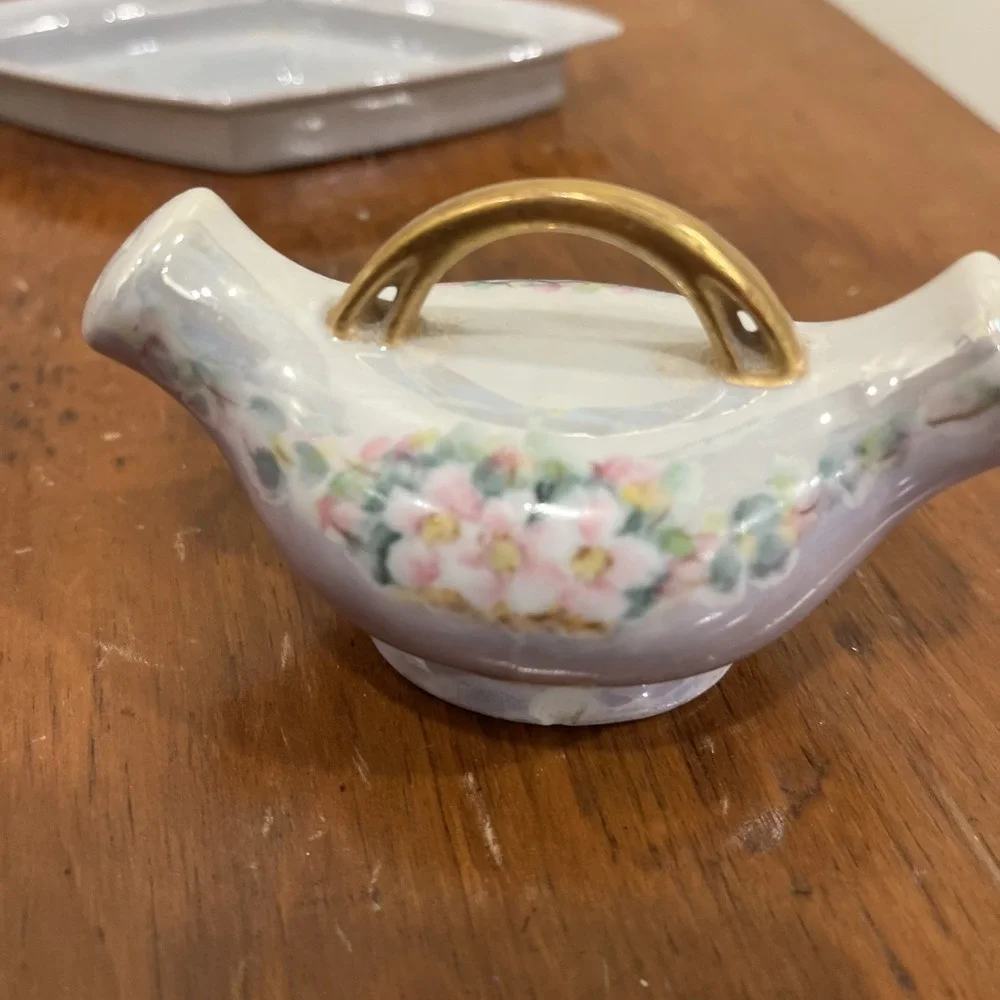 Vintage Porcelain One Piece Double Sided Shaker Hand Painted Flowers, Tray